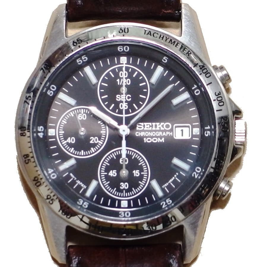 Seiko Chronograph 100M (7T92, steel, black dial) 